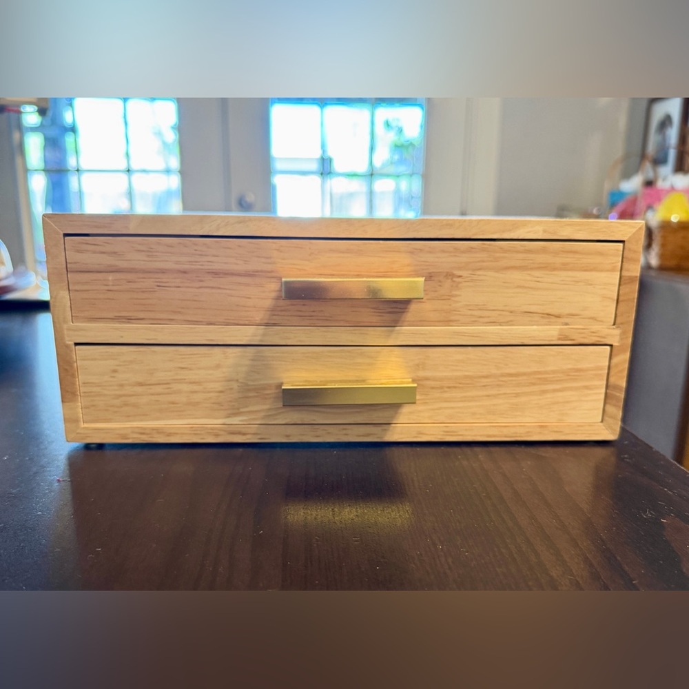 Natural Wood Storage Box with Gold Drawer Pulls - Home Storage & Organization